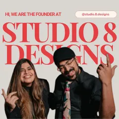 A fun shot of us, the founders of Studio 8 Designs. We bring our energy and shared passion for design to every project.