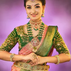 A complete bridal transformation, showcasing my expertise in not just makeup, but also traditional hairstyling and perfect saree draping. This is a look we created for a portfolio shoot.