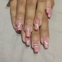 A dusty rose set with clean, minimalist art, featuring thin white horizontal lines and a touch of glitter.
