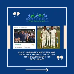 A spotlight on Ishit Sharma's remarkable all-round performance. His fifer and unbeaten innings highlight our commitment to developing complete cricketers who can contribute with both bat and ball.