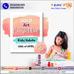 We encourage friendly competition to help our students grow. This graphic announces our Solo Art Competition, an event open to both kids and adults to showcase their artistic talents and creativity.