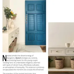 (1/3) Nestled amidst the vibrant energy of Bangalore, Mjukvit emerges as a serene haven. The opulent teal main door provides a captivating pop of color.