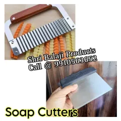 I stock a variety of manual soap cutters, including this crinkle cutter for wavy-edged bars and a straight-edge scraper for smooth cuts and cleaning.