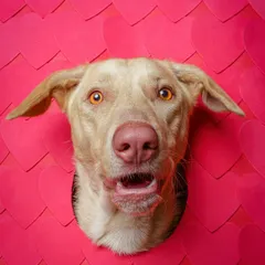 Surprise! This sweet dog's face popping through a wall of hearts is one of my most creative and fun Valentine's setups.