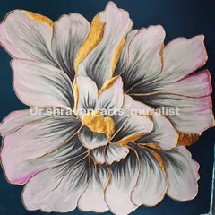 We also explore different styles, like this hybrid mural that combines 3D texture with realistic painting techniques. The layers of petals are brought to life with delicate shading and bold gold foil accents, creating a piece with incredible depth.