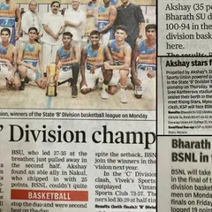 A collage of articles covering our team's championship run in the State 'B' Division league, with a headline noting my 35-point performance.