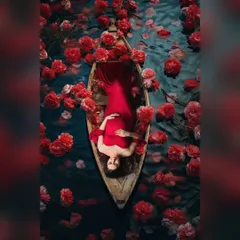 This creative maternity portrait looks like a scene from a classic painting. The combination of the boat, the water, and the flowers creates a timeless and romantic feel.