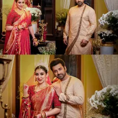 A diptych showing both a classic couple portrait and a more formal individual shot of the groom. This is a great way to capture different dynamics during a single wedding shoot.