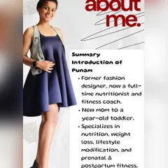 A little about me. I'm a former fashion designer turned full-time nutritionist and fitness coach. I specialize in helping women with nutrition, weight loss, and prenatal and postpartum fitness.