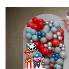 A close-up of a Captain America prop, part of our collection of adorable baby superhero decorations.
