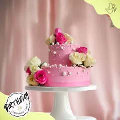 Layers of pink perfection for Alekhya's birthday in Panchsheel Park. This two-tier floral cake is both sweet and sophisticated, decorated with fresh roses and delicate pearls for a classic finish.