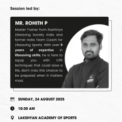 We introduce Mr. Rohith P, the master trainer for our CPR workshop, who brings over nine years of expertise from the Rashtriya Lifesaving Society India.