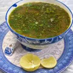 This is our iconic Yakhni soup, a Ramzan special. It's a light, warming broth, slow-cooked for hours and packed with flavour, perfect for breaking your fast.