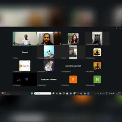 Our online platform brings people together from different places for shared learning and practice. This screenshot shows a diverse group of students actively participating in a live Zoom session, creating a collective energy of mindfulness and self-care.