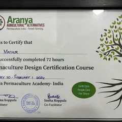 I'm proud to be a certified Permaculture designer. This certification from Aranya Agricultural Alternatives represents my commitment to sustainable, eco-friendly gardening practices that respect our planet.