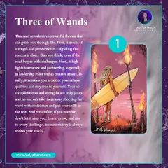 This Three of Wands card speaks of strength, perseverance, and leadership. It signals that success is closer than you think, even if the road has challenges. Step forward with confidence and put your skills to the test.