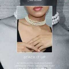 Inspired by Audrey, created for you. This image showcases our cultured Japanese pearl necklace, which can be styled as a long single strand or a chic, multi-layered choker.