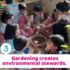 An instructor teaches a group of children about plants. These sessions help create environmental stewards by fostering a love and respect for nature from a young age.