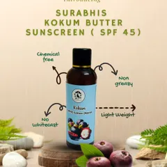 Introducing our Kokum Butter Sunscreen with SPF 45. It's a chemical-free, non-greasy, and lightweight formula that leaves no white cast, making it perfect for daily use.