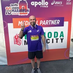 Peace and victory. A member of our community celebrating at the finish line of the New Delhi Marathon. The sense of accomplishment after an event like this is incredible.