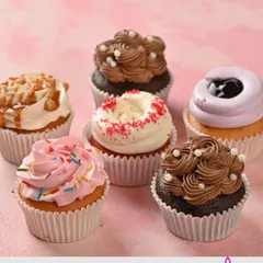 To celebrate our 10th anniversary, we showcased some of our most-loved cupcake flavors. This assortment includes our classic chocolate, red velvet, and strawberry sprinkle cupcakes.