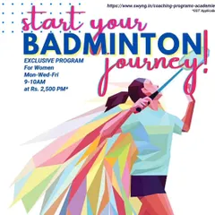 An announcement for our exclusive badminton coaching program for women. We provide a comfortable and encouraging space for women to learn and play.
