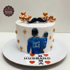 A cake for a super dad and husband. This design features a "Super Dad" image and a fun Scrabble-style message, making it a heartfelt gift for a family man.