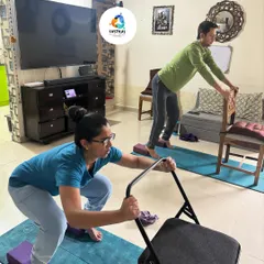 We often use everyday items like chairs to modify exercises. This supported squat helps build lower body strength and proper form, making it a great option for clients at any fitness level.