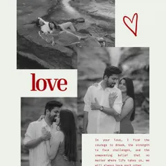 A black and white collage that speaks of timeless love. These moments from a waterfall pre-wedding shoot are paired with a heartfelt quote, creating a beautiful piece of art.