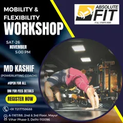 This poster is for our Mobility and Flexibility Workshop, led by a professional powerlifting coach. These sessions are designed to help you improve your movement, prevent injury, and enhance your lifting performance.