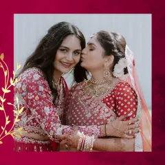 A sweet moment between the bride and her sister. The love and affection shared between them is what makes weddings so beautiful.