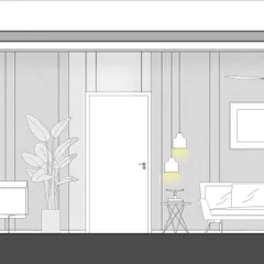 A detailed interior elevation for a residential project. We map out every element, from the paneling on the walls to the placement of pendant lights, to create a cohesive and harmonious design.