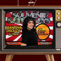 The retro-themed flyer for "Souvenir Saturdays" at Skydeck. The old-school TV design was perfect for a night of throwback hits.