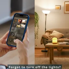 Your home, always in your pocket. This image shows how you can control your lights, temperature, and more right from your smartphone, whether you're at home or away.