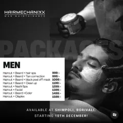 Check out our grooming packages available at our Shimpoli, Borivali outlet. We've bundled our most popular services like haircut, beard trim, hair spa, and tan correction to give you the ultimate maintenance session.
