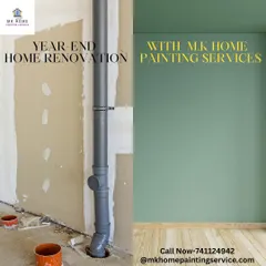 We handle renovations from start to finish. This image shows how we can take a wall during construction, with exposed piping and unfinished surfaces, and deliver a perfectly smooth, beautifully painted final wall.