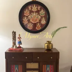 We love seeing our art become a part of your sacred spaces. This round Ashtalakshmi painting, featuring the eight forms of the Goddess of wealth, brings a traditional and elegant focus to our client's beautiful home.