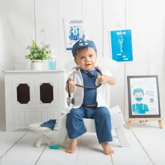 Meet the little doctor! This themed shoot was a tribute to his doctor parents, and he played the part perfectly with his tiny stethoscope and coat.