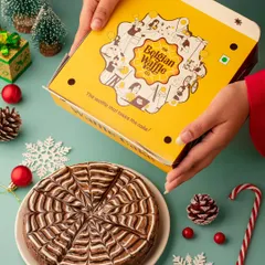 A festive shot of a waffle cake for The Belgian Waffle Co. We created a Christmas-themed flat lay to make the product perfect for holiday promotions.