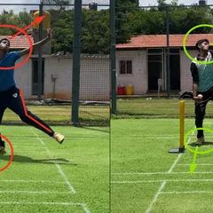 Look at the change in the finish position. Before, the bowler was off-balance and falling away. After our work, you can see a strong, aligned finish, allowing for better control and more revolutions on the ball.