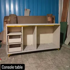 A console table being manufactured in our factory. This shows the raw carcass before the shutters and final finishes are applied.