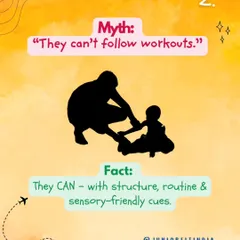 Myth: "They can't follow workouts." Fact: They absolutely can! With the right structure, routine, and sensory-friendly cues, neurodivergent children can follow and excel in fitness activities.