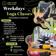 Our weekday yoga classes are designed for intermediate to advanced practitioners. This flyer has all the details on our multi-style offerings and batch timings.