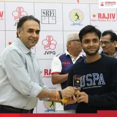 Our squash coach, Rohit Kadam, receives his runners-up trophy at the 5th Juhu Gymkhana Squash Open.