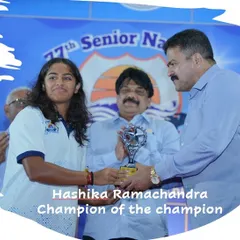 Hashika Ramachandra, the Individual Champion in the women's category at the 77th Senior Nationals.