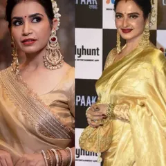 A side-by-side comparison of our look inspired by the timeless beauty, Rekha ji. It was an honour to recreate her iconic style for the lovely Priya Ahuja.