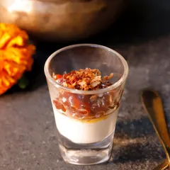 My Aravana Trifle Pudding, an indulgent dessert that blends the sacred tradition of Aravana Payasam with a classic Syrian Christian pudding. It's a layered dessert that surprises with each velvety, sophisticated bite.