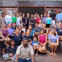 A group of happy students after an intensive workshop at the Ramanagara centre. These retreats bring together a dedicated community of practitioners from all over the world.