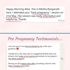 From pre-pregnancy planning to early pregnancy guidance, it's a joy to support mothers at every step. These testimonials show how informative sessions can lead to happy news.