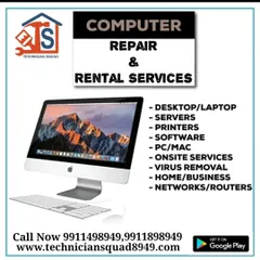 Our repair and rental services cover a wide range of IT equipment. We handle desktops, laptops, servers, printers, and network routers for both PC and Mac systems, offering on-site service for your home or business.